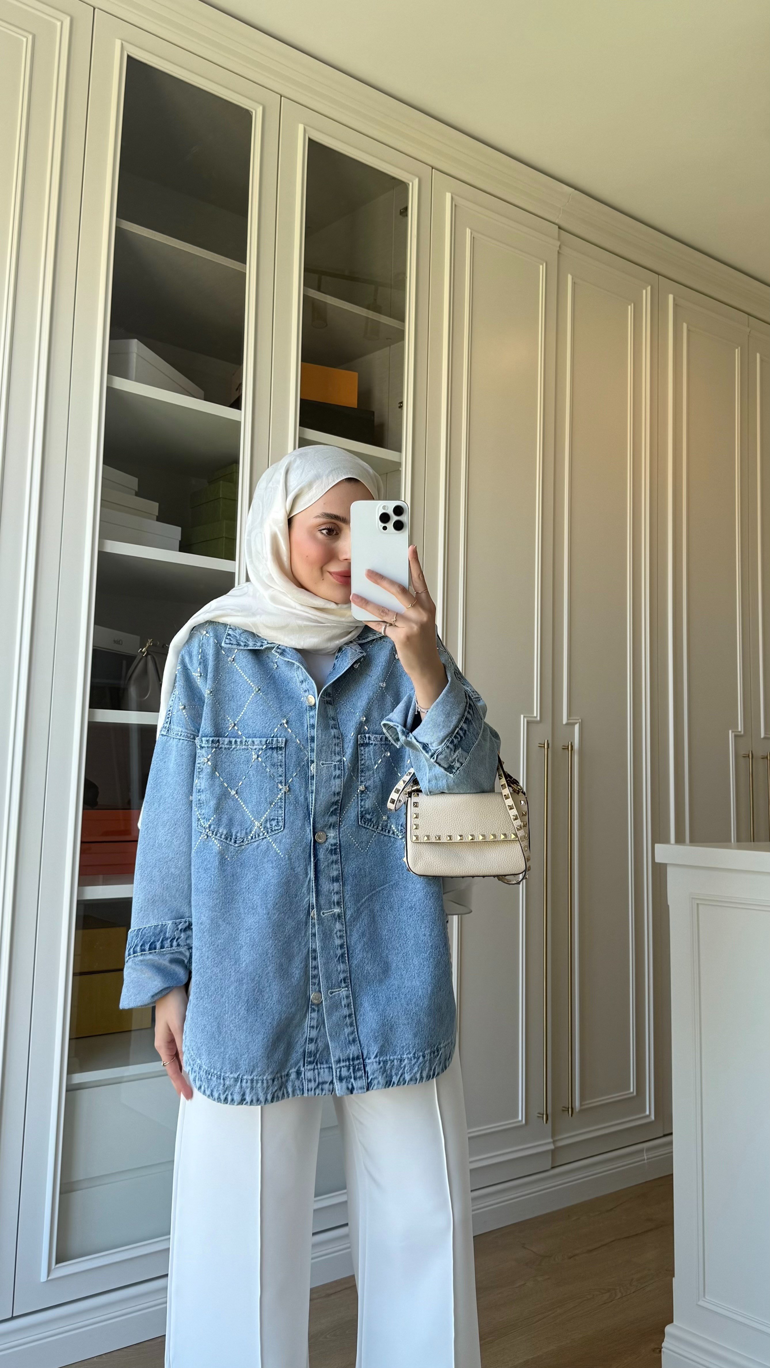 Taş İşlemeli Denim Ceket 