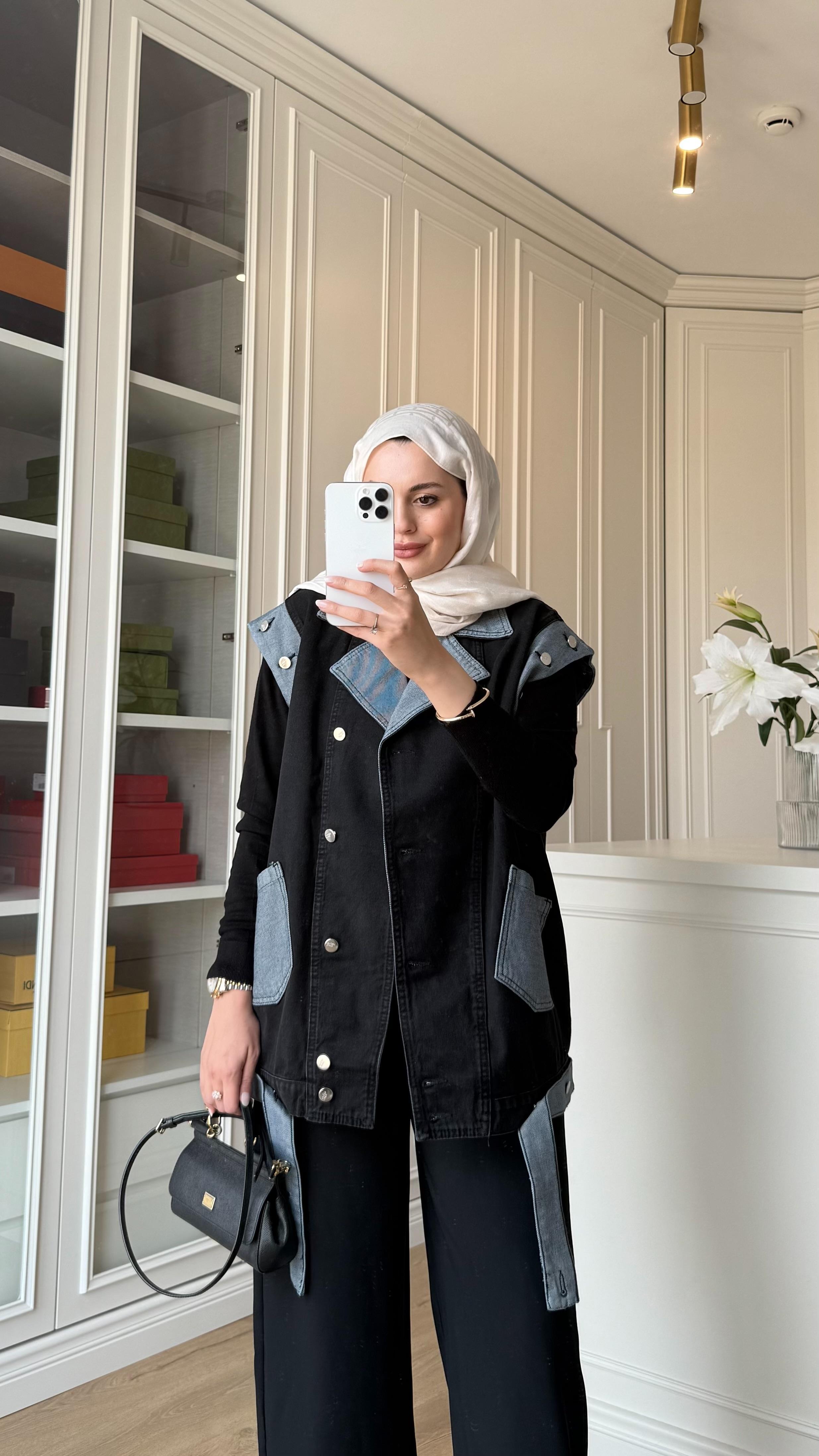 Tasarım Denim Yelek Siyah