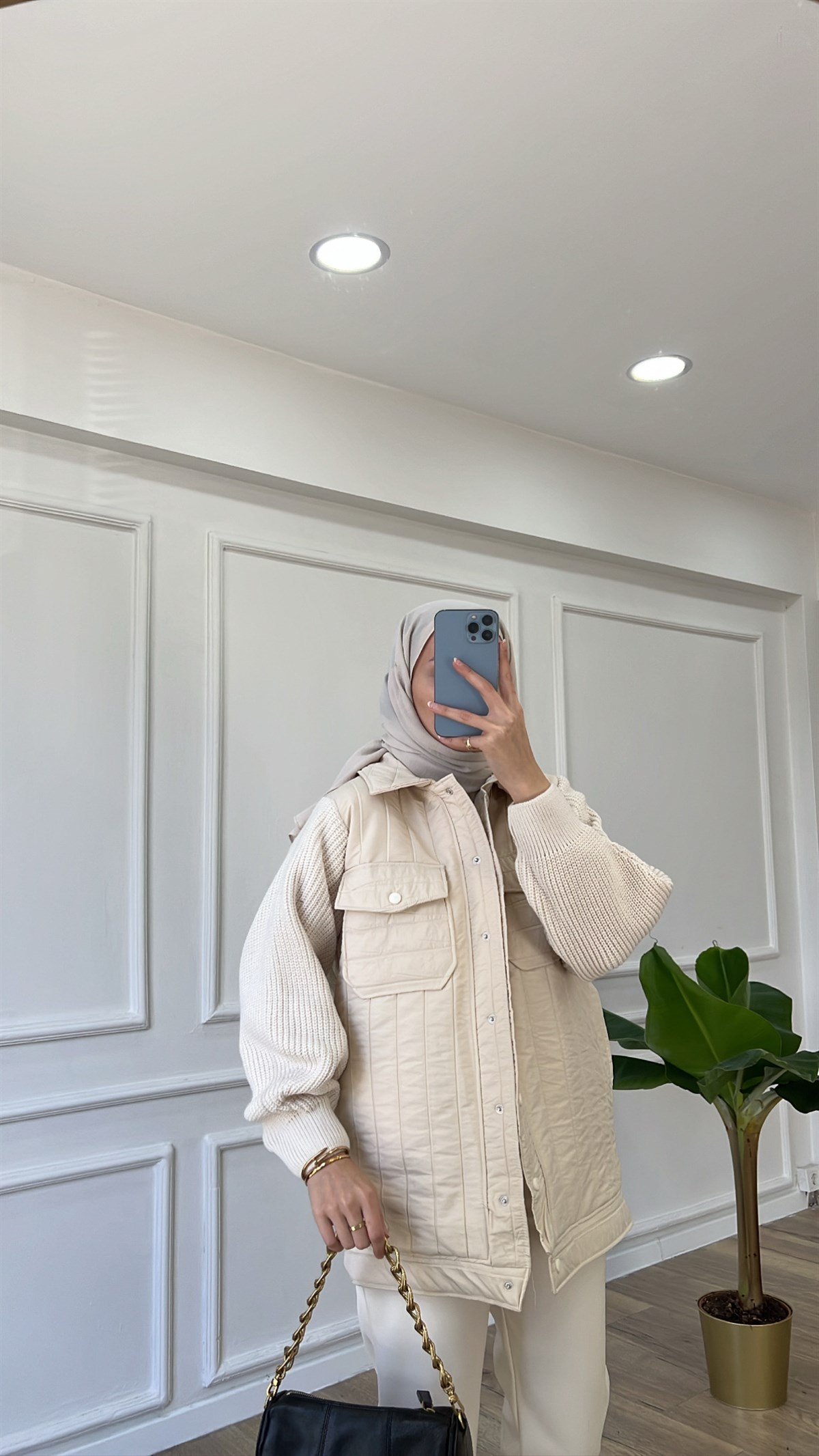 Triko Detaylı Ceket - Taş