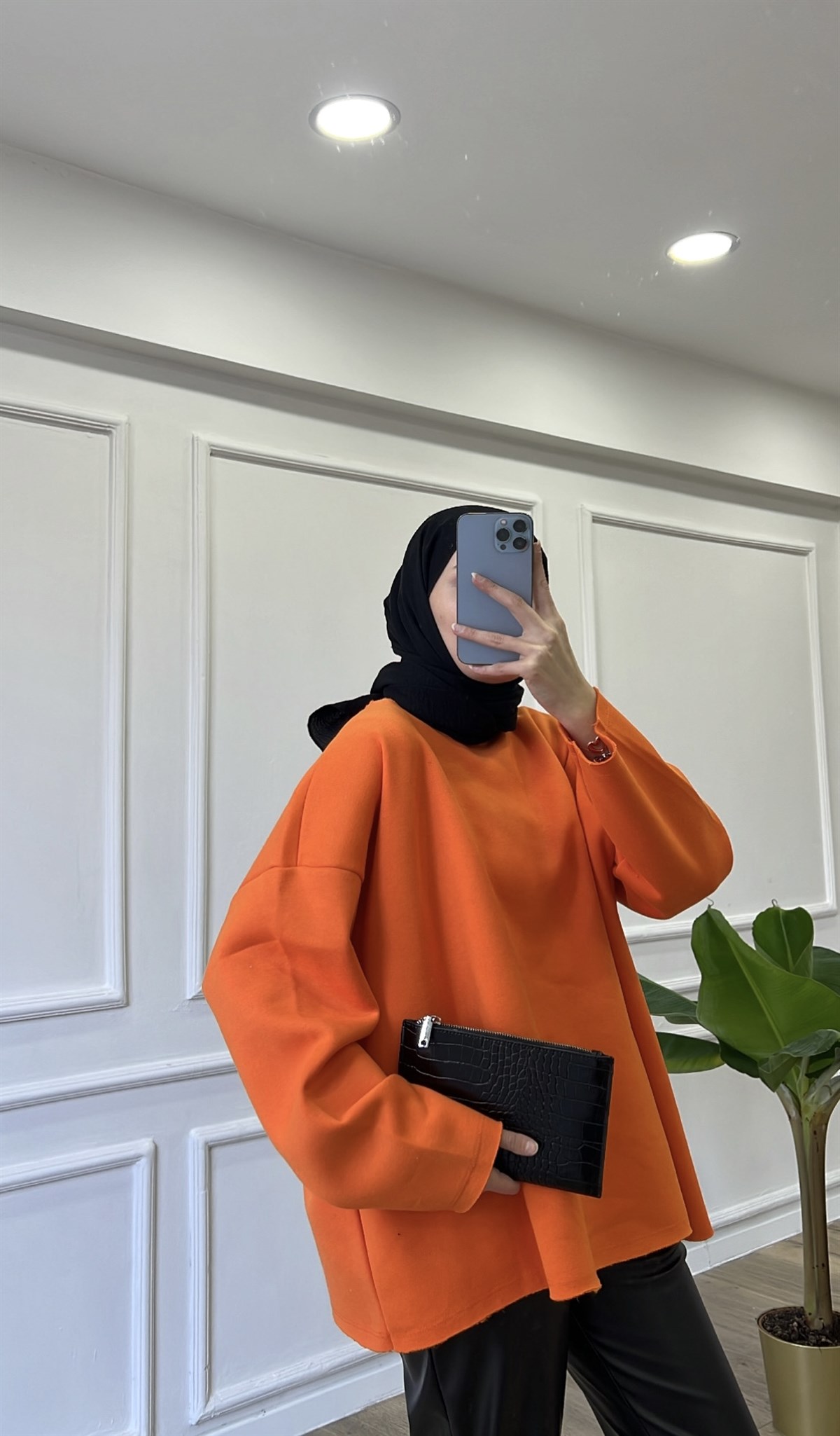 Turuncu - Basic Bisiklet Yaka Sweatshirt