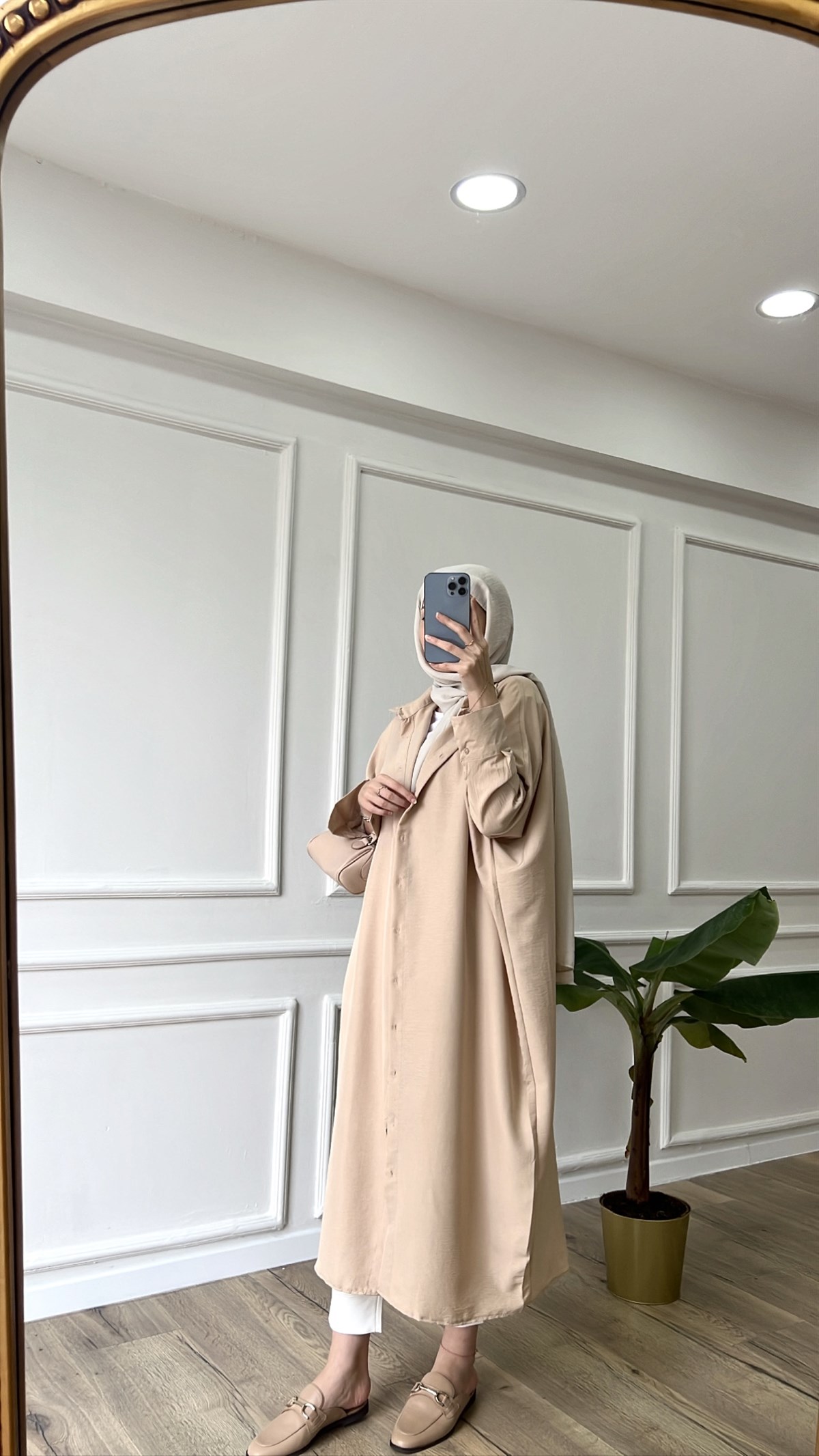 Yazlık Uzun Gömlek - Koyu Bej