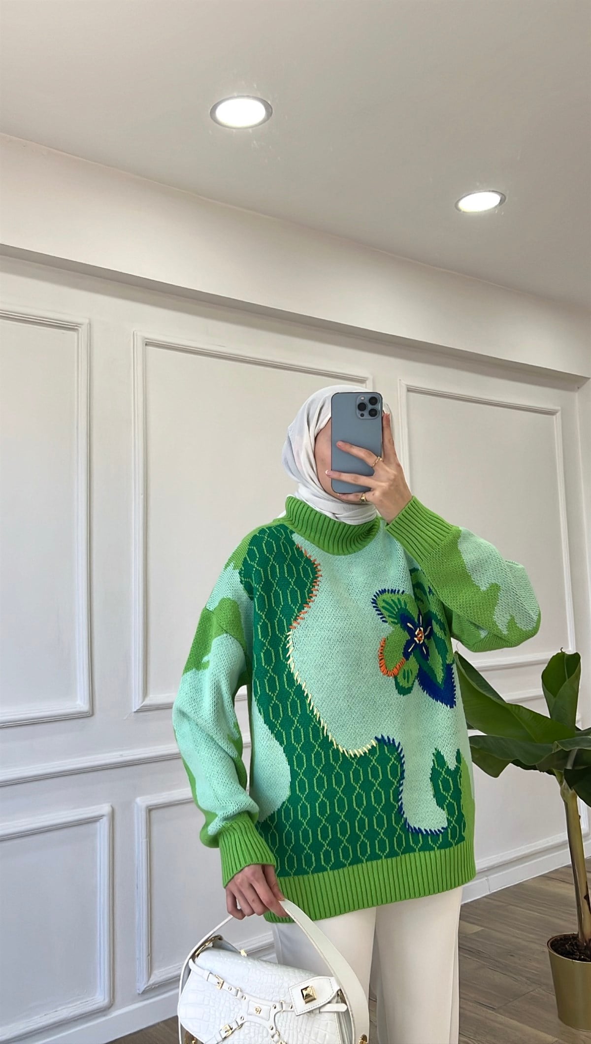 Yeşil - Çiçekli Triko 