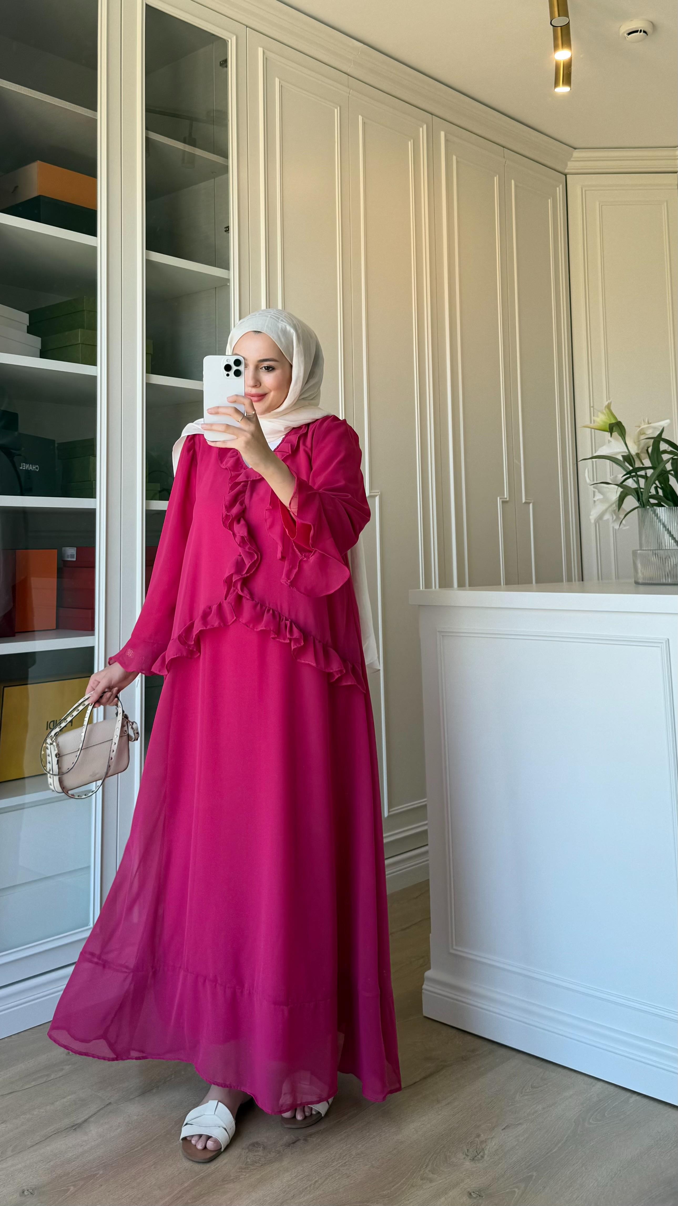 Zr Model Şifon Elbise Pembe 