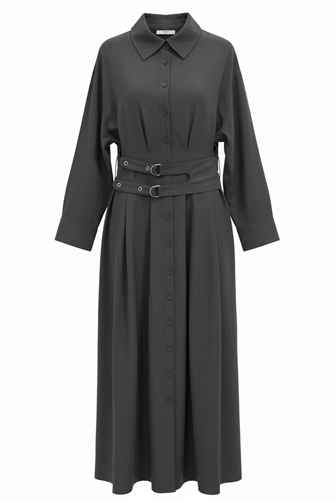  Elara Çift Kemerli Tencel Elbise-antrasitgri