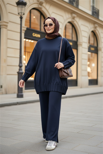 Alisa Pileli Premium Soft Kumaş İkili Takım– Lacivert