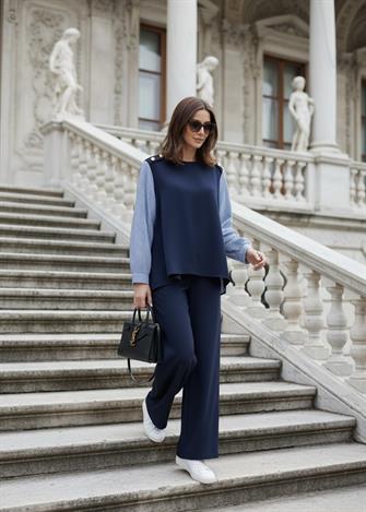 Merina İkili Takım – Çizgili Gömlek Detaylı Lacivert