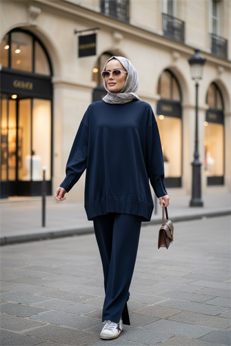 Alisa Pileli Premium Soft Kumaş İkili Takım– Lacivert