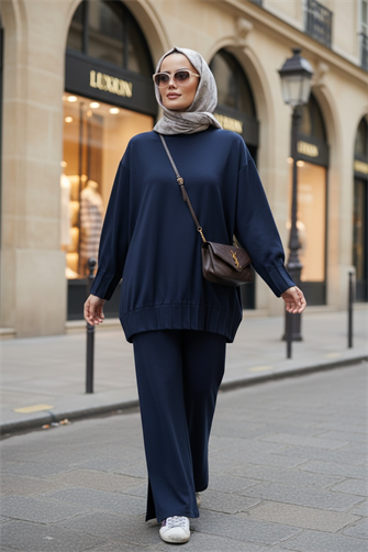 Alisa Pileli Premium Soft Kumaş İkili Takım– Lacivert