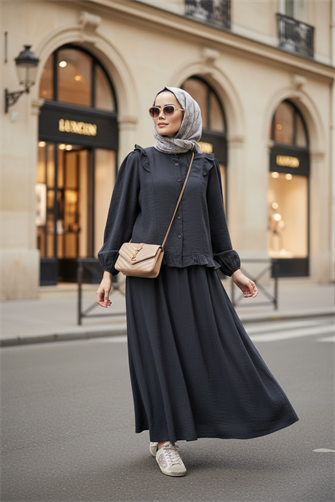 Pamuklu Fırfır Detaylı Yazlık Etekli Takım – Siyah