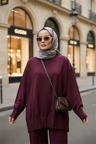 Alisa Pileli Premium Soft Kumaş İkili Takım – Bordo