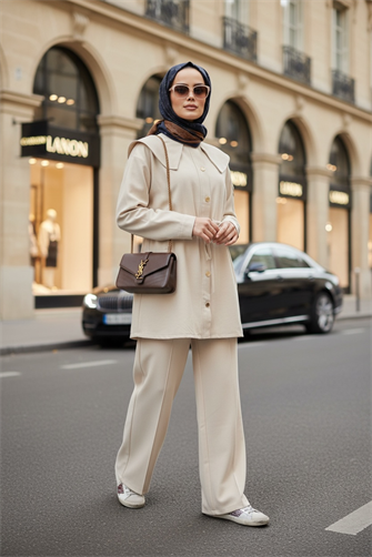 İthal Pamuklu Tensel Kumaş Fermuarlı Ceketli Apoletli Yakalı Takım Bej