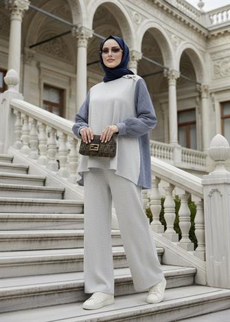 Maribel  İkili Takım – Çizgili Gömlek Detaylı Grimenaj