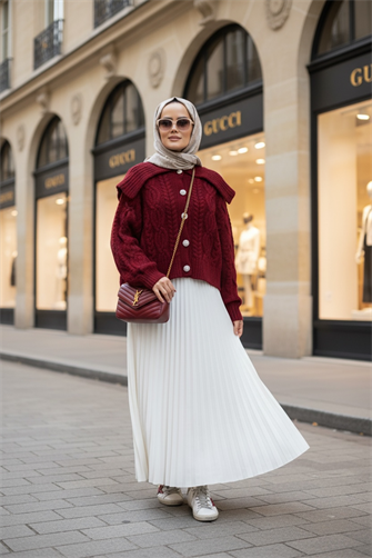 كارديغان محبوك بأزرار محبوك بأزرار مكتنزة كارديغان بورجوندي