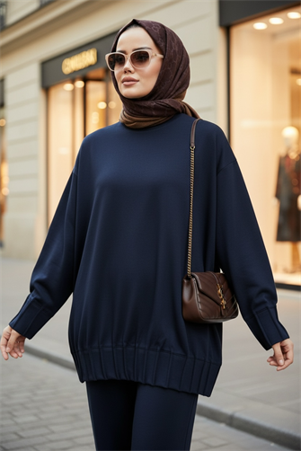 Alisa Pileli Premium Soft Kumaş İkili Takım– Lacivert