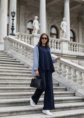 Merina İkili Takım – Çizgili Gömlek Detaylı Lacivert