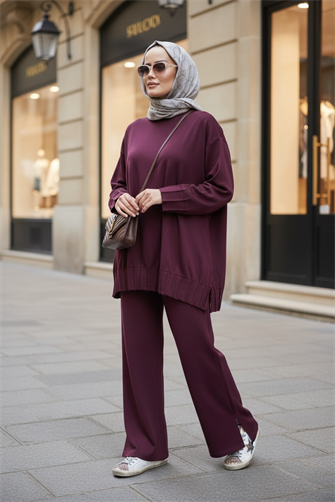 Alisa Pileli Premium Soft Kumaş İkili Takım – Bordo