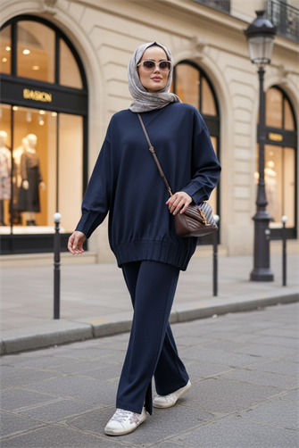 Alisa Pileli Premium Soft Kumaş İkili Takım– Lacivert