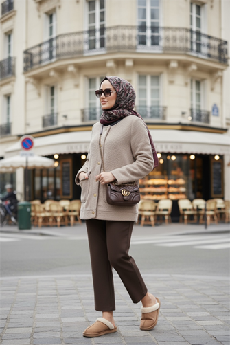 سترة كارديجان ناعمة من تيدي باللون البيج مع أزرار