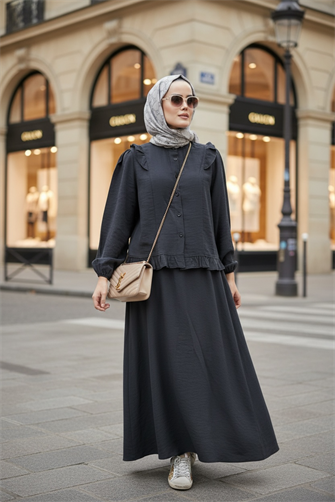 Pamuklu Fırfır Detaylı Yazlık Etekli Takım – Siyah