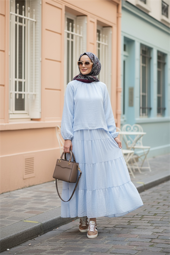 Pamuk Vual Astarlı Robalı Etekli Takım Mavi