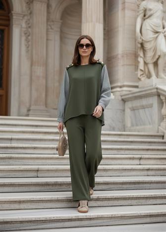 Merina İkili Takım – Çizgili Gömlek Detaylı Yeşil