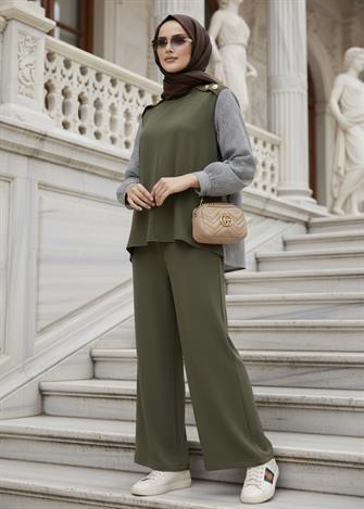 Maribel  İkili Takım – Çizgili Gömlek Detaylı Yeşil