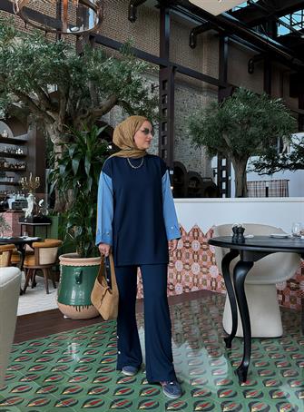 Melora Modal Kumaş Gömlek Detaylı İkili Takım – Lacivert