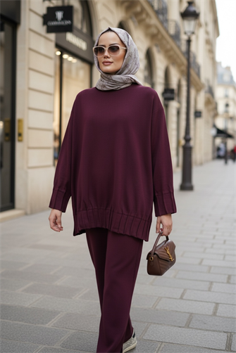 Alisa Pileli Premium Soft Kumaş İkili Takım – Bordo