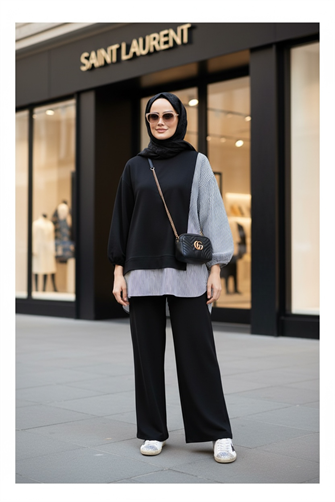 طقم قميص خط مزدوج أسود