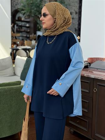 Melora Modal Kumaş Gömlek Detaylı İkili Takım – Lacivert