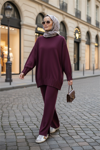 Alisa Pileli Premium Soft Kumaş İkili Takım – Bordo