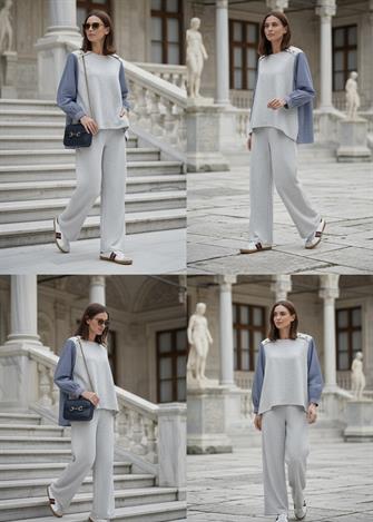 Merina İkili Takım – Çizgili Gömlek Detaylı Grimenaj