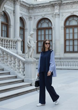 Merina İkili Takım – Çizgili Gömlek Detaylı Lacivert