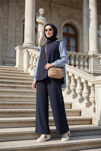 Maribel  İkili Takım – Çizgili Gömlek Detaylı Lacivert