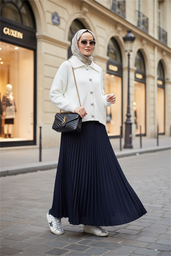 سترة صوفية منفوشة ممتازة بشريط بلون أكرو