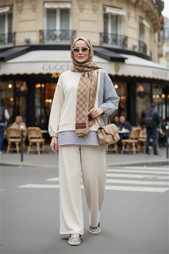 Line Gömlek Detaylı Tunikli İkili Takım | Cepli Bol Paça ve Tunikli Ekru