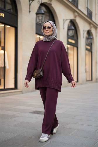 Alisa Pileli Premium Soft Kumaş İkili Takım – Bordo