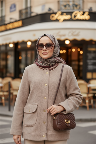 سترة كارديجان ناعمة من تيدي باللون البيج مع أزرار