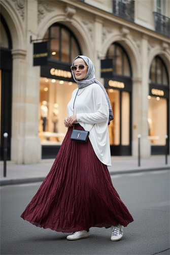 Kırışık Kumaşlı Etekli  Bordo