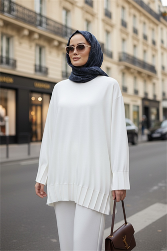 Alisa Pileli Premium Soft Kumaş İkili Takım – Ekru