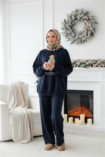 The Bear Society Özel Koleksiyon İkili Takım | Pamuklu Esnek Kumaş Lacivert
