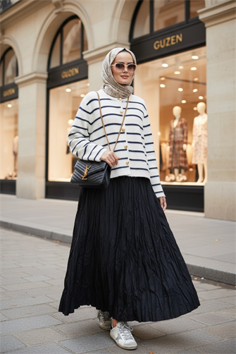 سترة صوفية ناعمة مخططة بأزرار مخططة بأزرار كارديجان أسود