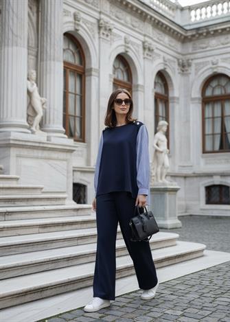 Merina İkili Takım – Çizgili Gömlek Detaylı Lacivert