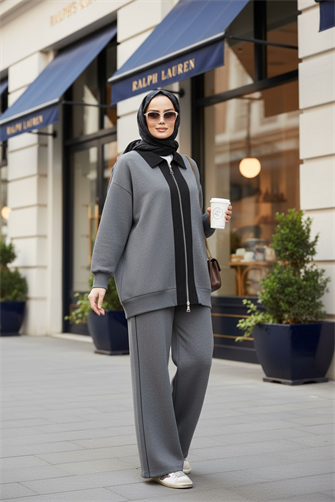 Nordic Selanik- Kaşe Detaylı  Oversize  Takım |Gri
