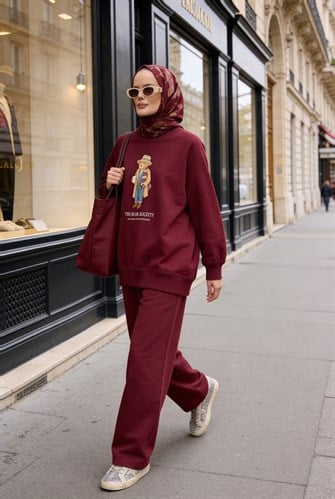  Bear Sea Comfort Pamuklu Oversize Takım – Bol Paça Rahat Kesim -Bordo