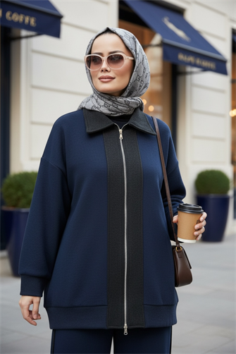 Nordic Selanik- Kaşe Detaylı  Oversize  Takım |Lacivert