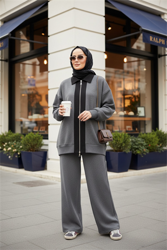 Nordic Selanik- Kaşe Detaylı  Oversize  Takım |Gri
