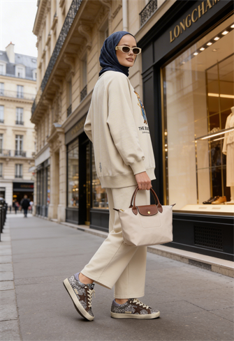  Bear Sea Comfort Pamuklu Oversize Takım – Bol Paça Rahat Kesim -Vanilya