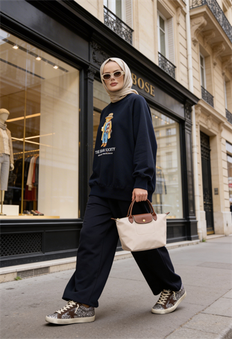  Bear Sea Comfort Pamuklu Oversize Takım – Bol Paça Rahat Kesim -Lacivert