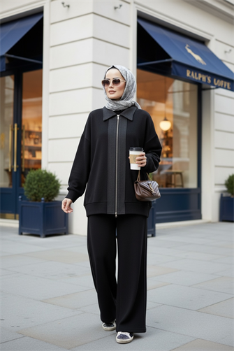 Nordic Selanik- Kaşe Detaylı  Oversize  Takım | Siyah